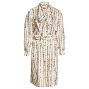 NWT Tory Burch Bow Neck Gemini Link Floral Shirt Dress Silk size 10